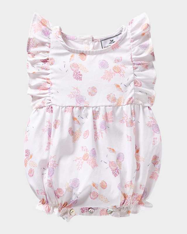 Girl's Seashell Splendor Ruffle Bubble Romper, Size Newborn-24M